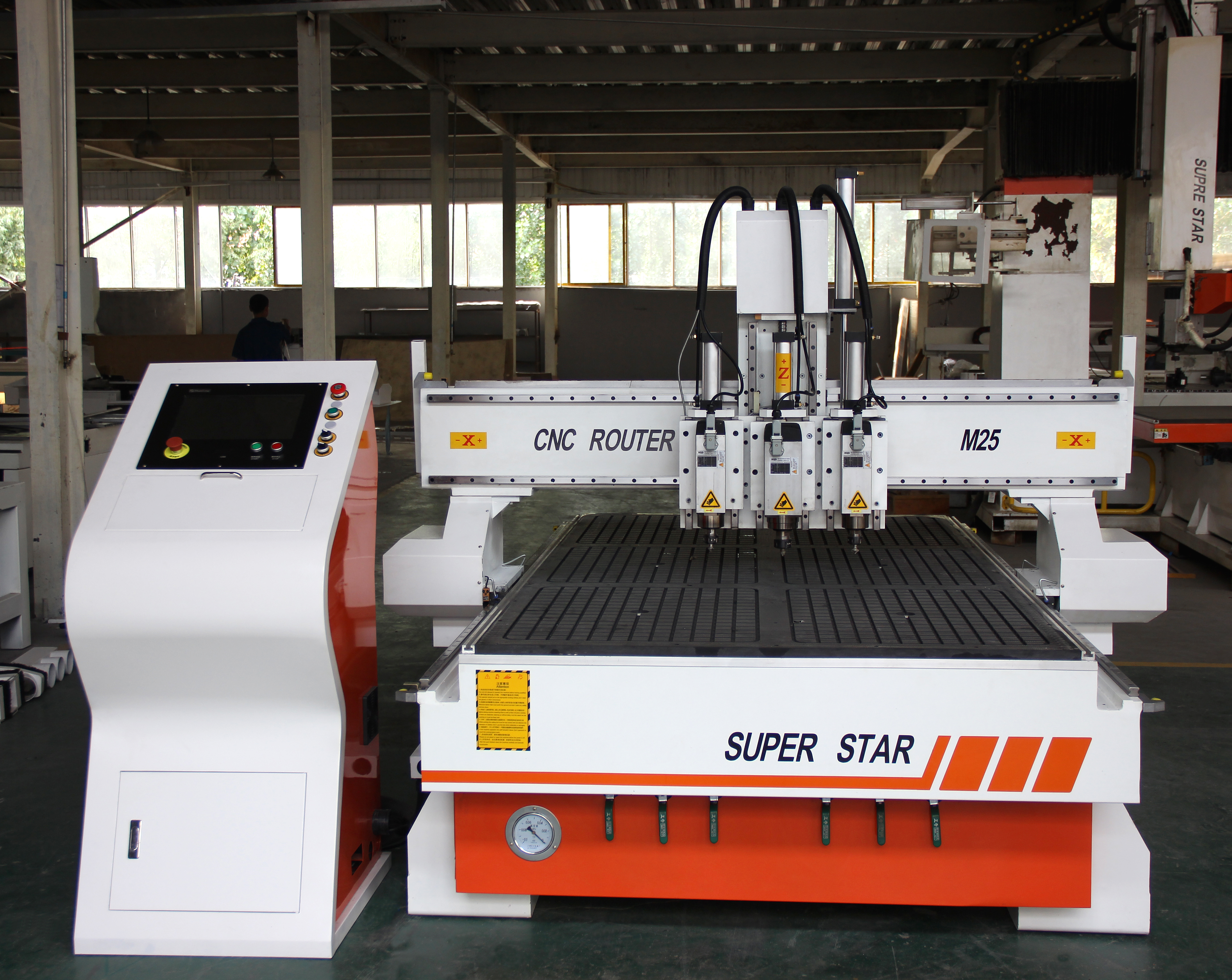 Three head wood carving machine